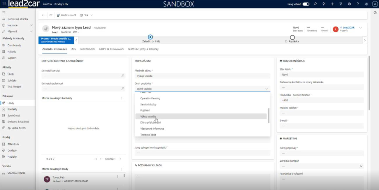 Zpracování výkupního leadu - kontaktování zákazníka