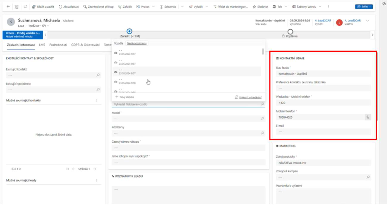 Zpracování výkupního leadu - kontaktování zákazníka