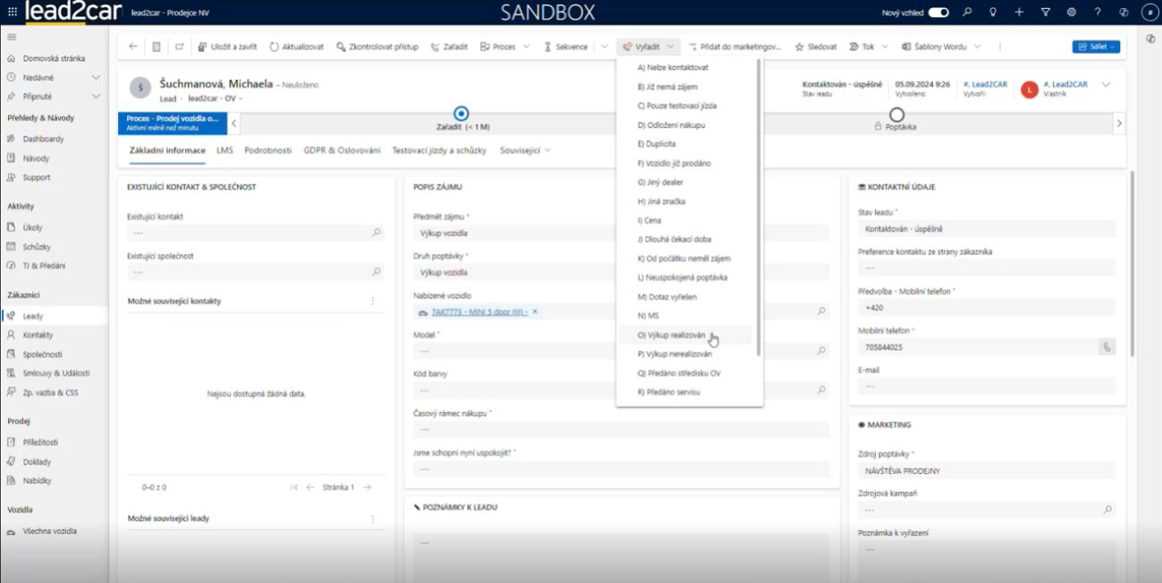 Zpracování výkupního leadu - uzavření