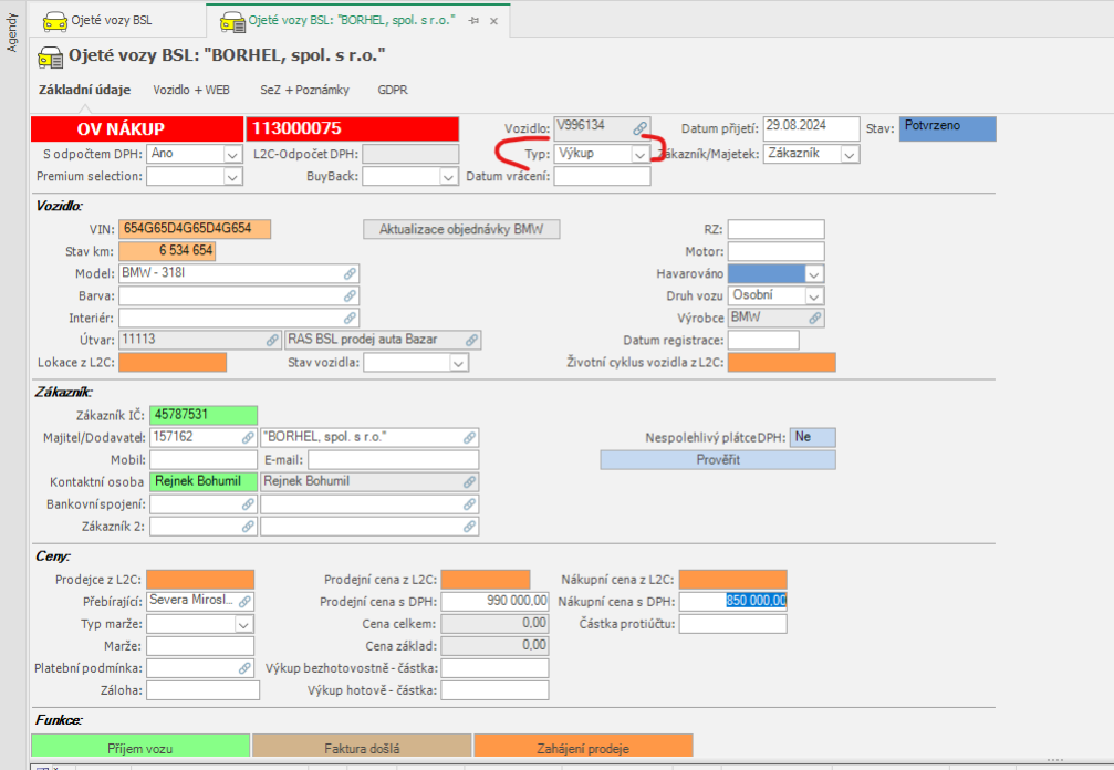 Vytvoření záznamu v pořadači
