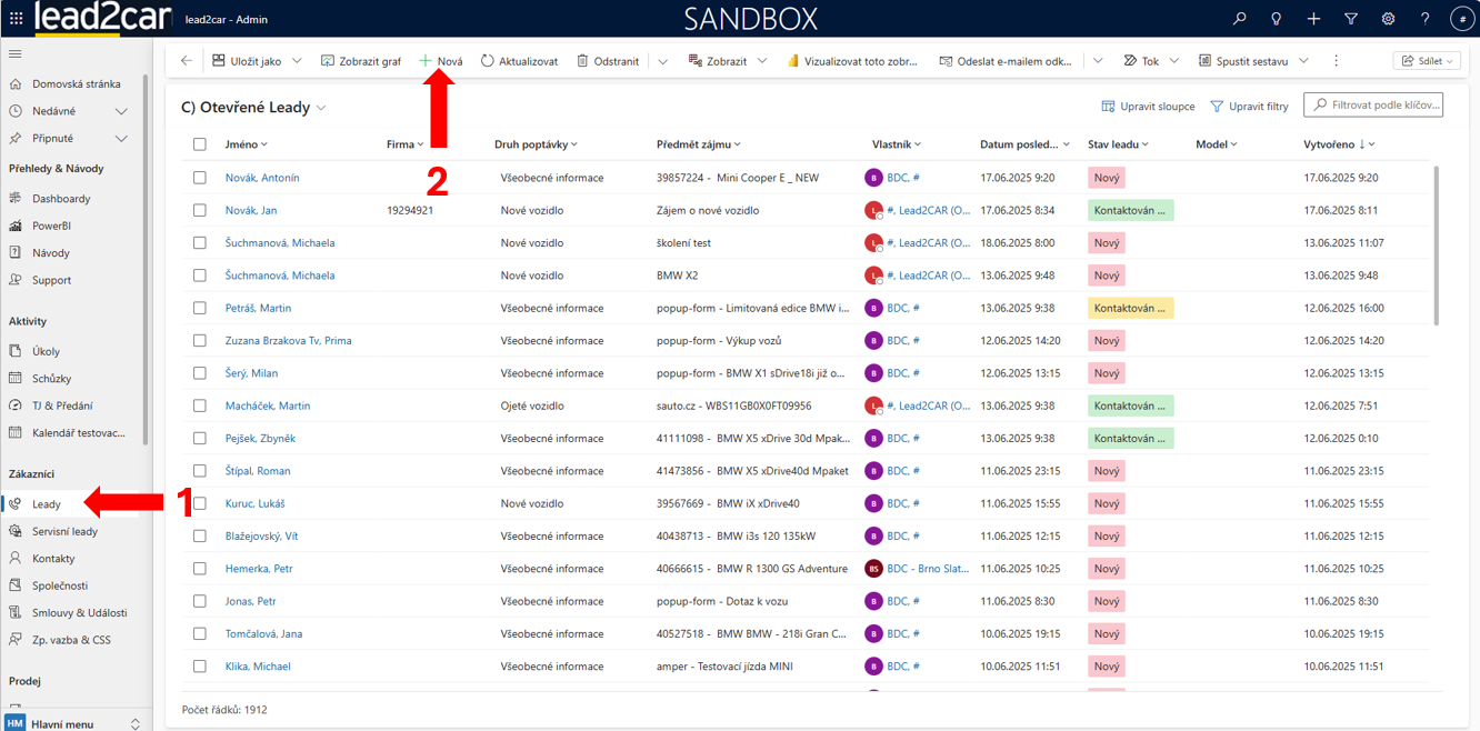 Vytvoření leadu - krok 1
