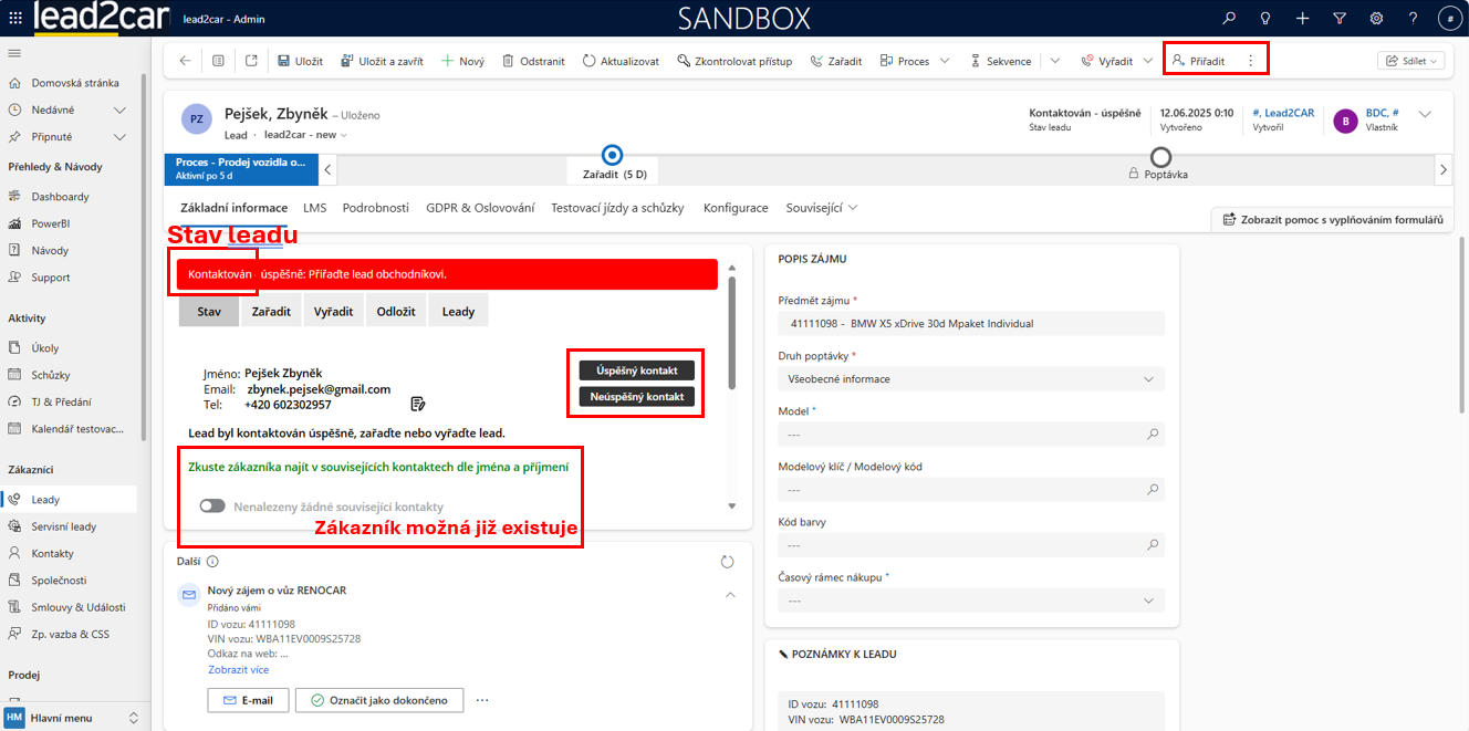 Kontaktování leadu