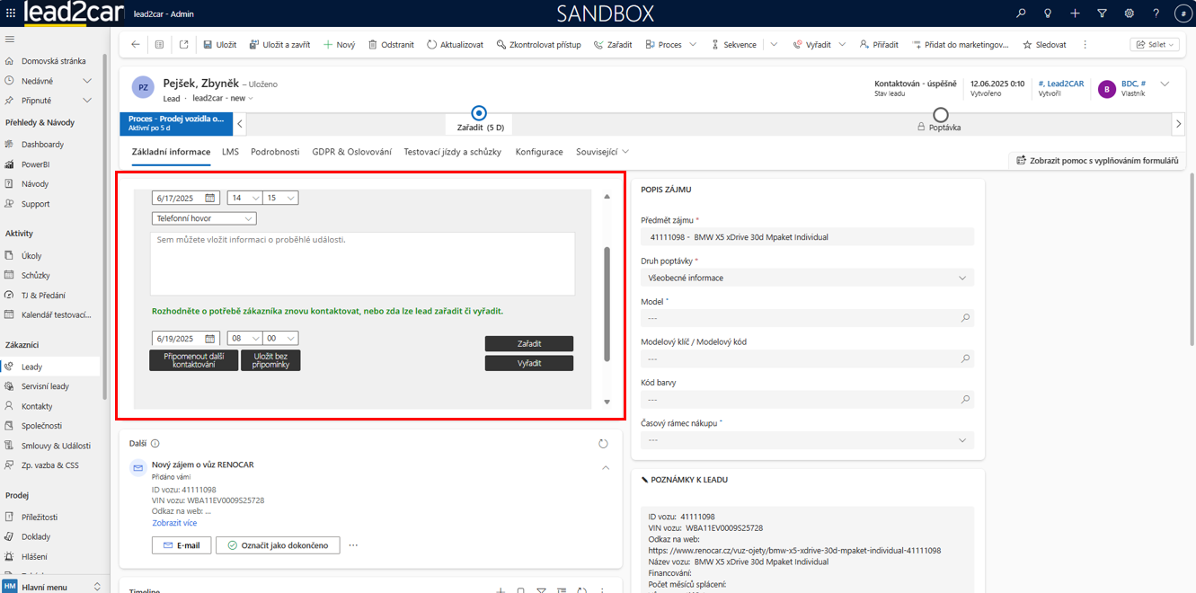 Vytvoření leadu - krok 2