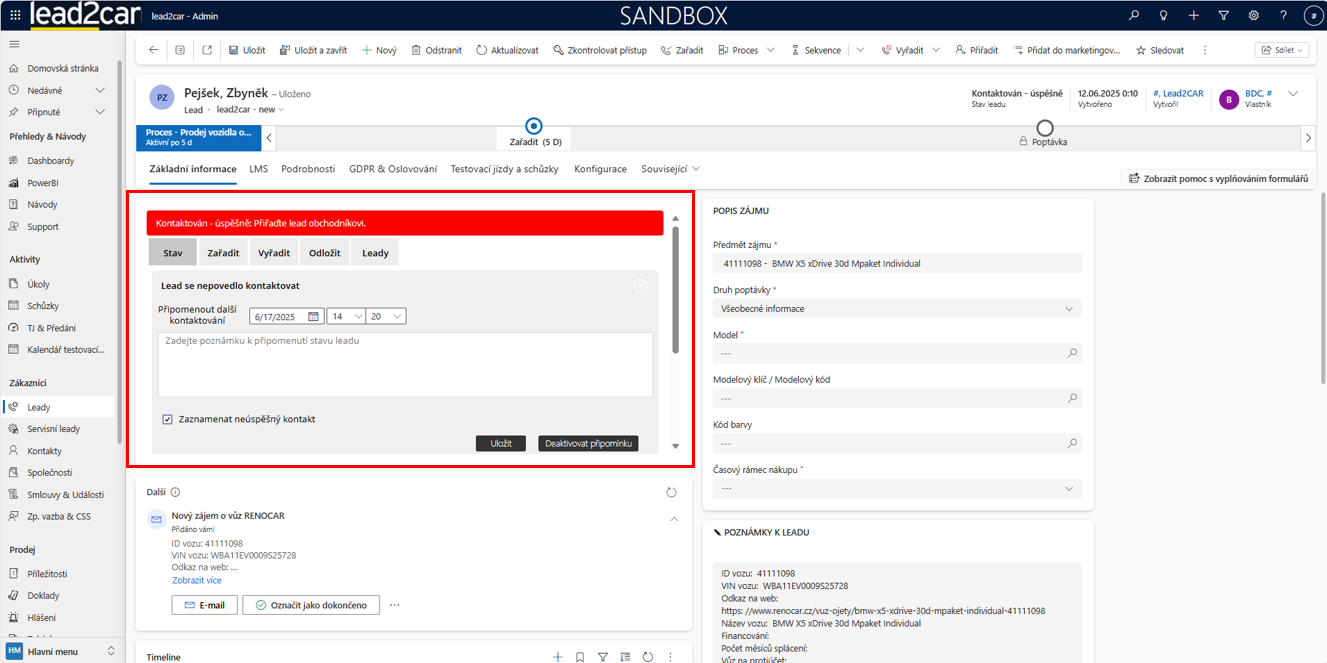Vytvoření leadu - krok 2